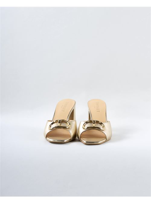 Mules sandals in laminated leather with Oval T Twinset TWIN SET |  | TCP12G4156